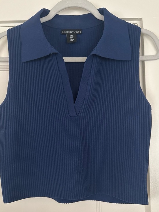 Sincerly Jules Tops - Sincerly Jules Ribbed Sleeveless Collared Tank in Navy